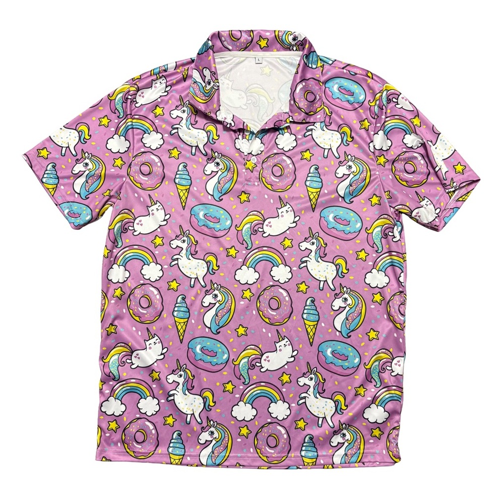 Men’s Unicorn & Donut Performance Polo - Dopamine Dressing Golf Polo